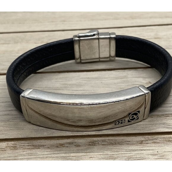 David Yurman Leather Sterling Silver 925 Bracelet 7.25